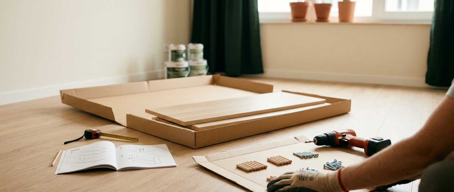 Montage d'une armoire IKEA dans un appartement vide à Luxembourg-Ville.